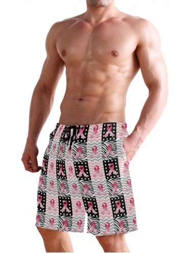 Racing Men's Swim Trunks Vintage American Flag Quick Dry Beach Board Shorts with Pockets - Pink Leopard Breast Cancer Awarene...