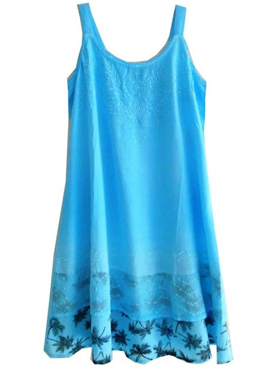 Cover-Ups Casual Dress with Palm Print Flounce - Aqua - CU196G3X0Z9 $29.70