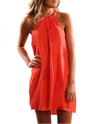 Cover-Ups Women's Solid Halter Sleeveless Casual Beach Mini Short Dress for Women Summer Loose Swing - Orange - CS18QGKZHCY $...