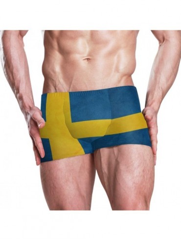 Briefs Sweden Flag Men's Swim Trunks Square Leg Swimsuit Swimwear Boxer Brief - Sweden Flag - CQ18TE2IHSR $57.02