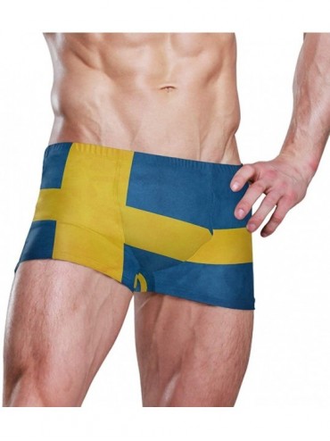 Briefs Sweden Flag Men's Swim Trunks Square Leg Swimsuit Swimwear Boxer Brief - Sweden Flag - CQ18TE2IHSR $26.66