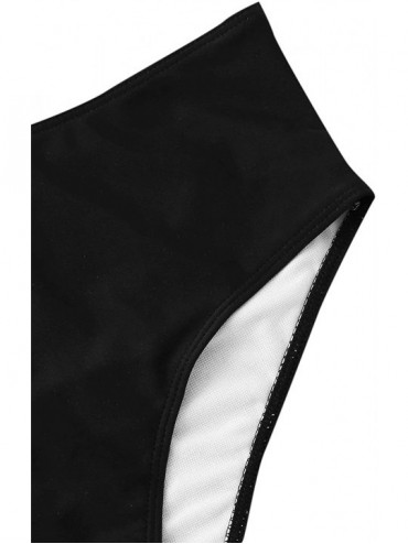 Sets Women's 2 Pieces Color Block Buckle Front Top with High Waist Bikini Set - 1-black White - CB18AR5QZLN $12.18