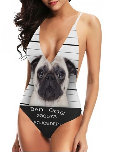 One-Pieces Funny Dog Puppy V-Neck Women Lacing Backless One-Piece Swimsuit Bathing Suit XS-3XL - Design 9 - CX18TA8OULS $64.00