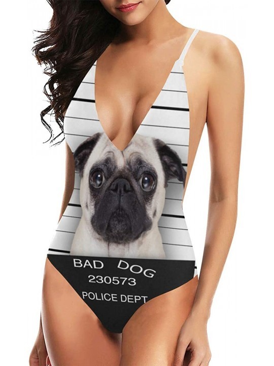 One-Pieces Funny Dog Puppy V-Neck Women Lacing Backless One-Piece Swimsuit Bathing Suit XS-3XL - Design 9 - CX18TA8OULS $27.79