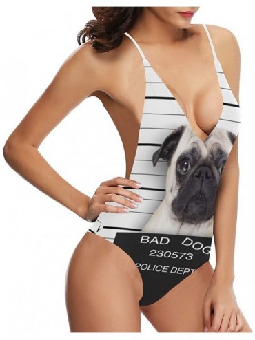 One-Pieces Funny Dog Puppy V-Neck Women Lacing Backless One-Piece Swimsuit Bathing Suit XS-3XL - Design 9 - CX18TA8OULS $27.79