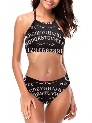 Sets Women's Girls Bikini Set Padded Beachwear Swimsuit with Tie Side Bottom - Skeleton Ouija Board Tattoo Black - C5196SC48K...