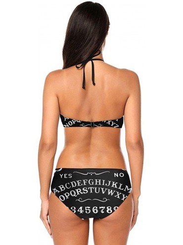 Sets Women's Girls Bikini Set Padded Beachwear Swimsuit with Tie Side Bottom - Skeleton Ouija Board Tattoo Black - C5196SC48K...