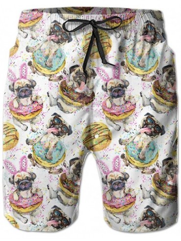 Trunks Men's Swim Trunks Cute Pug Dog Donuts Quick Dry Swim Shorts Bathing Suits with Mesh Lining - CH19D3LSEST $53.65