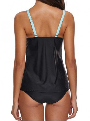 Sets Women's Wrap Push Up Padded Tankini Swimsuit Set Spaghetti Top Swimdress Sexy Two Pieces Bikini Bathing Suits - Light Bl...