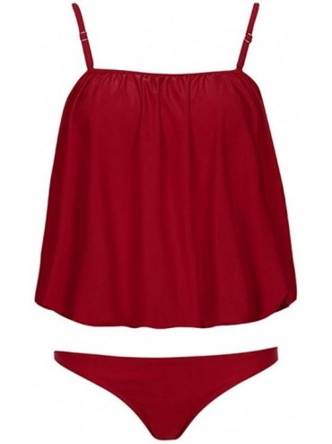 One-Pieces Womens Strapless Two Piece Bikini Swimsuit Swimwear Bathing Beach Suit Plus Size - Red - CJ18TT3DRM7 $13.13