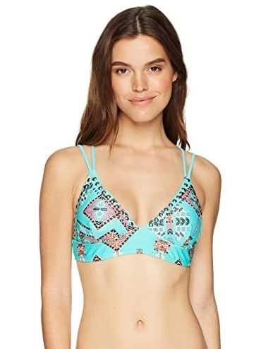 Tops Women's Swimwear Trina Cross Back Printed Bikini Top - Blue Geometric Print - CM187LM4DIE $40.55