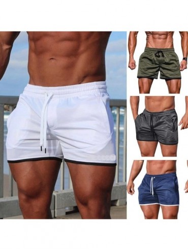 Trunks Sports Solid Shorts Basic Workout Fitness Gym Bodybuilding Casual Underwear Shorts - Green - CY18RQY88XY $23.71