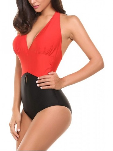 Sets Athletic One Piece Swimsuit Womens Backless Bathing Suit S-XXL - 6401-red - CE193OWDIIO $53.44