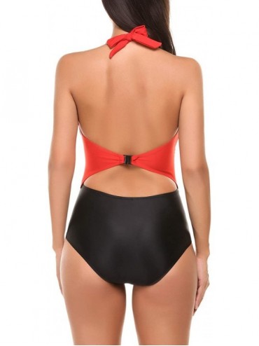 Sets Athletic One Piece Swimsuit Womens Backless Bathing Suit S-XXL - 6401-red - CE193OWDIIO $29.90