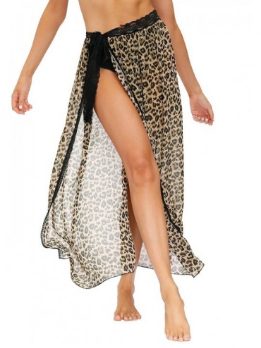 Cover-Ups Women's Swimwear Cover Ups Chiffon Beach Wrap Lace Maxi Skirt - Leopard - CB194RLDQAZ $45.20