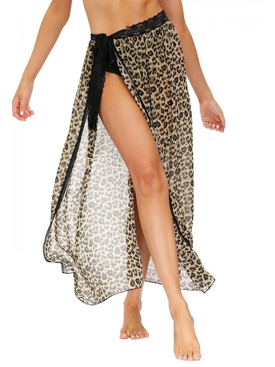 Cover-Ups Women's Swimwear Cover Ups Chiffon Beach Wrap Lace Maxi Skirt - Leopard - CB194RLDQAZ $29.10