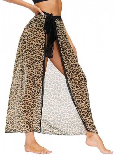 Cover-Ups Women's Swimwear Cover Ups Chiffon Beach Wrap Lace Maxi Skirt - Leopard - CB194RLDQAZ $29.10