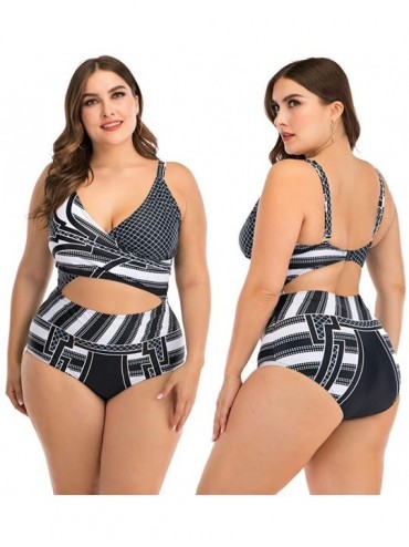 One-Pieces Plus Size Swimsuits for Women- Womens Two Piece Print Bathing Suits Bikini Set Padded Swimwear Beachwear - Gray - ...