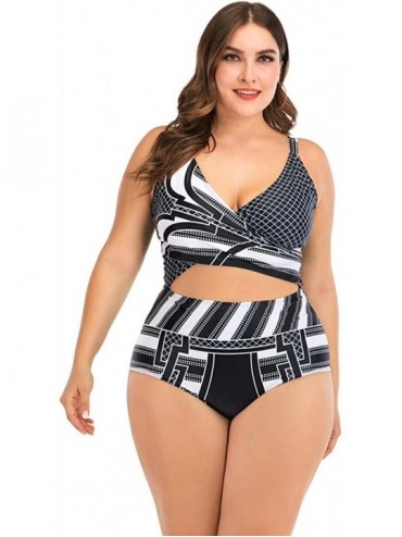 One-Pieces Plus Size Swimsuits for Women- Womens Two Piece Print Bathing Suits Bikini Set Padded Swimwear Beachwear - Gray - ...