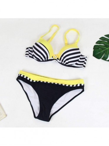 Sets Women's Swimwear Sexy Bikini Set Sunflower Print Tankini Brazilian Swimsuit Two Piece Beachwear Swimwear - C2 black - C0...