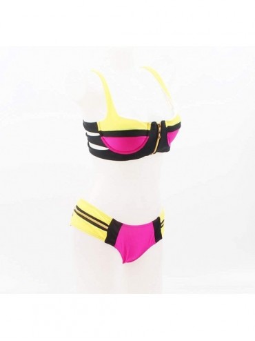 Sets Womens Triangle Top Thong Bathing Two Pieces Swimsuit Bikini Set Suits for Women - Rose Red - CS18UQ0DI95 $15.64