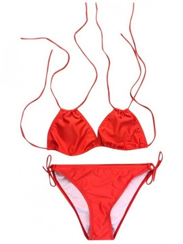 Tops Women's Plus Size Solid Color Halter Bikini Split Swimsuit Bikini Tie Sides Swimsuit with Triangle 2 Pieces Bathing Suit...
