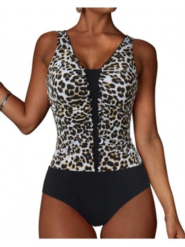One-Pieces Women Leopard Tummy Control One Piece Swimsuits Plus Size Bathing Suits - Leopard - C71945LN8M6 $43.27