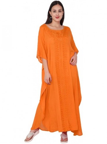Cover-Ups Women's Tunic Rayon Embroidered Maxi Caftan Summer Dress (Free Size) - Orange - CN18KY7CZY9 $40.52