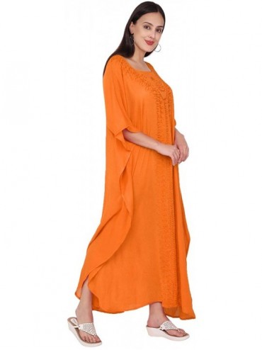 Cover-Ups Women's Tunic Rayon Embroidered Maxi Caftan Summer Dress (Free Size) - Orange - CN18KY7CZY9 $24.64