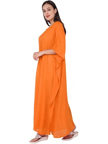 Cover-Ups Women's Tunic Rayon Embroidered Maxi Caftan Summer Dress (Free Size) - Orange - CN18KY7CZY9 $24.64