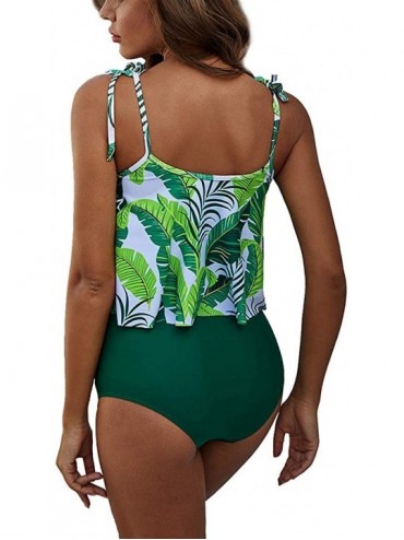 Sets Womens Ruffle Printed Cami Tank Crop Top High Waisted Tankini 2 Piece Swimsuit Swimwear - Green Top - C3194AW0W7T $38.62