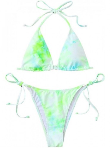 Sets Women's Sexy Bathing Suits Scallop Halter Bikini Top Floral Print Two Piece Swimsuits - Green-2 - CR1906W8520 $42.39