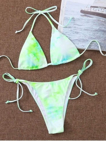 Sets Women's Sexy Bathing Suits Scallop Halter Bikini Top Floral Print Two Piece Swimsuits - Green-2 - CR1906W8520 $26.22