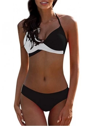 Racing Women's Patchwork Bikini Set Cross Wrap Push Up Top Tie Back Bathing Swimsuit Swimwear - Black - CO199O9GM5C $34.27