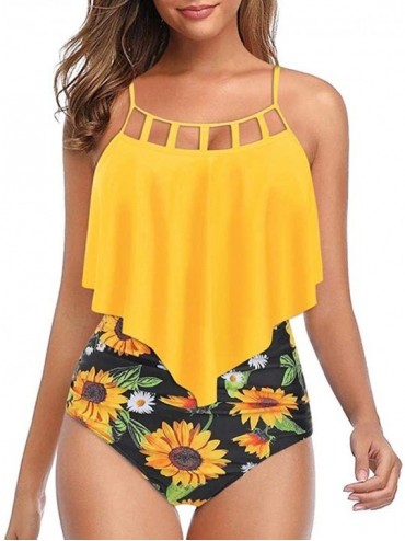 Sets Women's Sunflower Swimsuit Two Piece Bathing Suits Ruffled Flounce Top with High Waisted Bottom Bikini Sets Swimwear - Y...