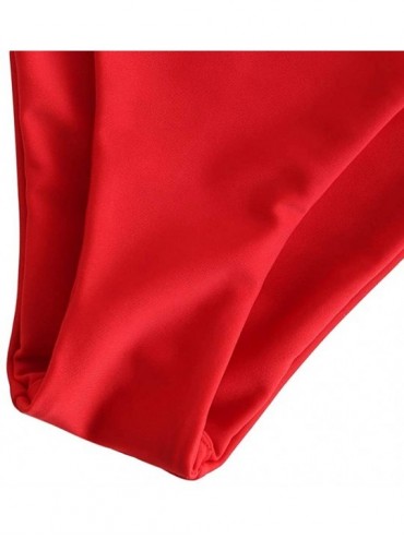 Sets Women's Tie Knot Front Spaghetti Strap High Cut Bikini Set Swimsuit - Q-red - C118XI3CHDM $22.88