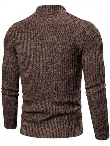 Trunks Men's Full Zip Casual Classic Soft Thick Knitted Cardigan Sweaters Long Sleeve with Pockets - Brown B - CL193EK0SR9 $2...