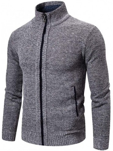 Briefs Men's Full Zip Casual Classic Soft Thick Knitted Cardigan Sweaters Long Sleeve with Pockets - Gray B - CV193EK62MD $50.83