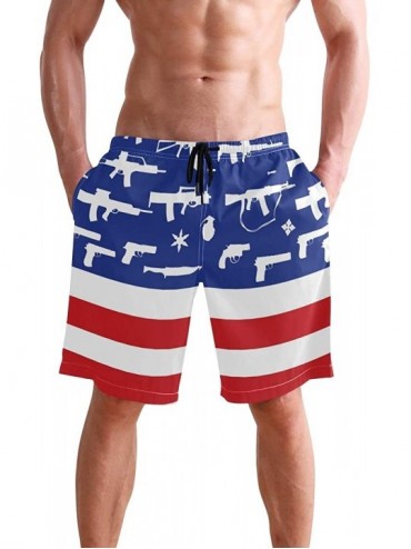 Board Shorts Mens Surfing Shorts Gun American Flag Swim Trunks Shorts - Gun American Flag - CQ18U6MQYGD $21.82