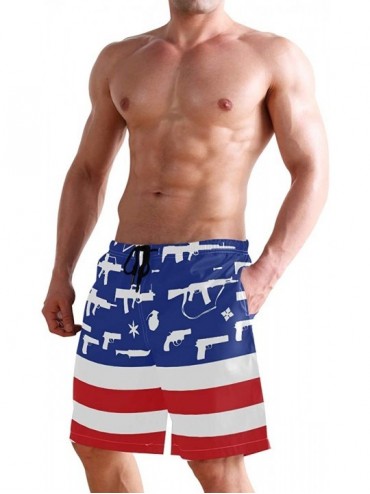 Board Shorts Mens Surfing Shorts Gun American Flag Swim Trunks Shorts - Gun American Flag - CQ18U6MQYGD $21.82