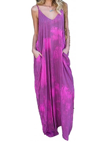 Cover-Ups Women's Striped Spaghetti Straps Suspender Maxi Dress V Neck Loose Long Dress Summer Colorful Sundress Beachdress P...