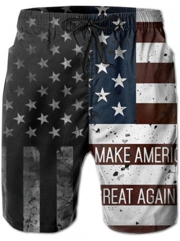 Board Shorts Mens 3D Printed Swim Trunks Quick Dry Summer Surf Board Shorts Swimwear Pants - Black American Flag and Make Ame...