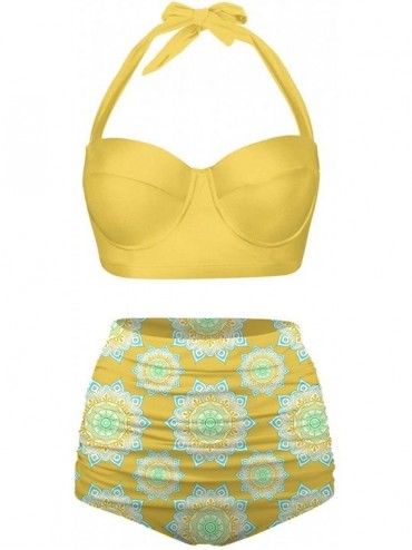 Sets Womens Classic Geometric Summer Halter Bikini Push up High Waisted Swimsuits - Yellow-1 - CL196SN2L7D $66.26
