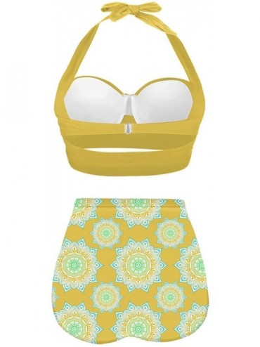 Sets Womens Classic Geometric Summer Halter Bikini Push up High Waisted Swimsuits - Yellow-1 - CL196SN2L7D $40.29