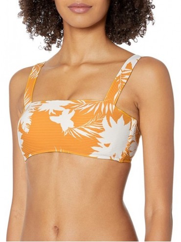 Tops Women's Wide Strap Tube Bandeau Bikini Top Swimsuit with Clip Back - Wild Tropics Saffron - CK18TGASOZW $85.34