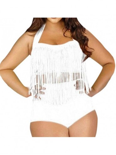 Bottoms Women Plus Size Two Piece Tassels Bikini Monokini Swimwear Beach Bathing Suit - White - CZ18SMM8XZ5 $43.08