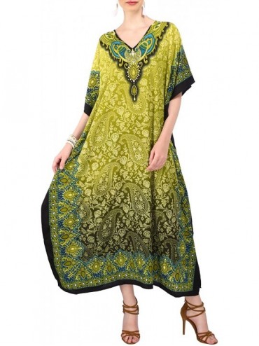 Cover-Ups Ladies Kaftans Kimono Maxi Style Dresses Suiting Teens to Adult Women in Regular to Plus Size - 101-green - CV12MZK...