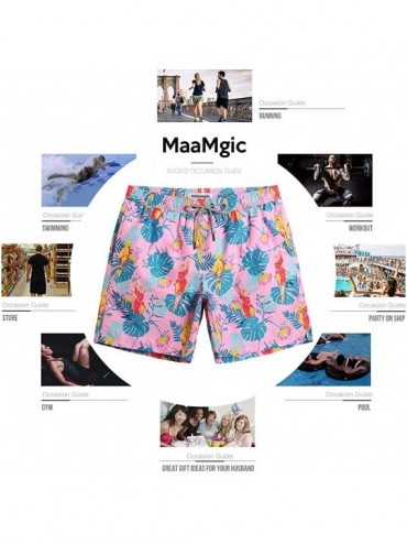 Board Shorts 7" Swim Shorts Mens Quick Dry Swim Trunks with Mesh Lining Teen Funny Print Swimwear Swimsuit - Tropical Pink - ...