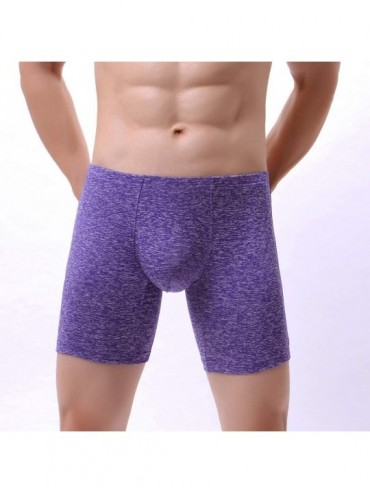 Racing Long Leg Boxer Briefs for Men Stretch Polyester Spandex Ride Up Anti Chafing Underwear - Purple - C5196T7YOTG $10.36