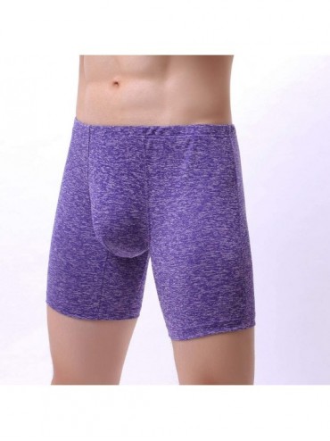Racing Long Leg Boxer Briefs for Men Stretch Polyester Spandex Ride Up Anti Chafing Underwear - Purple - C5196T7YOTG $10.36